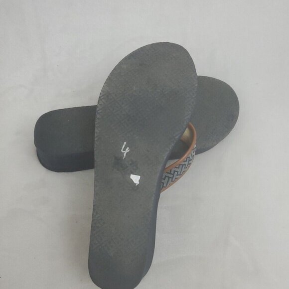 Tommy Hilfiger Wedge Flip Flop Sandals Womens Size 11 Blue Brown Fabric Slip On - Picture 8 of 9